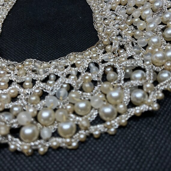 Antique Victorian Crochet Lace Glass Pearl Collar… - image 2