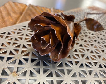 Handmade Rusty Steel Rose - Metal Flower Sculpture with Optional Tag
