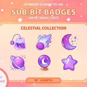 Purple Celestial Sub Badges | Bit Badges | Twitch Badges | Cute Sub Badges | Twitch Emotes | Kawaii | Witchy | Pastel