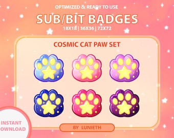 Cosmic Cat Paw Twitch Badges: Celestial Bit Badges (Digital Download)