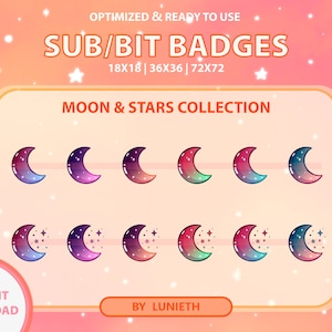 Dark Moon Stars Sub Badges | Bit Badges | Twitch Badges | Cute Sub Badges | Twitch Emotes | Kawaii | Witchy | Pastel