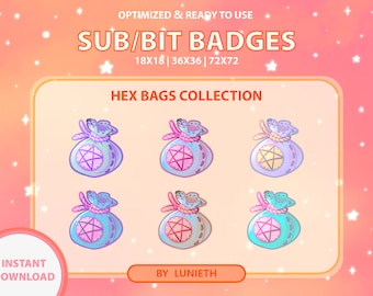 Hex Bag Sub Badges | Bit Badges | Twitch Badges | Cute Sub Badges | Twitch Emotes | Kawaii | Witchy | Pastel