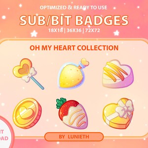 Valentine&#39;s Sub Badges | Bit Badges | Twitch Badges | Cute Sub Badges | Twitch Emotes | Yellow Badges