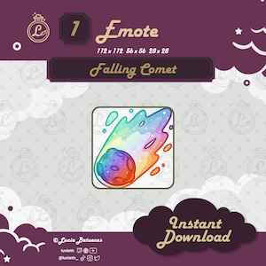 May include: A digital illustration of a rainbow-coloured comet falling through space. The comet is a bright, colourful object with a tail of stars. The image is set against a white background with a repeating pattern of stars and a small bottle with a letter L on it.