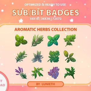 Aromatic Herbs Sub Badges | Bit Badges | Twitch Badges | Cute Sub Badges | Twitch Emotes | Kawaii | Witchy | Pastel