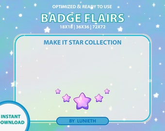 Star Twitch Badge Flairs | Twitch Sub Badges | Subscriber Badges | Bit Badges | Instant Download | Premade Design | Gamer pack | Streamer