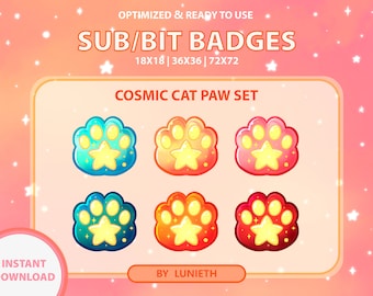 Cosmic Cat Paw Sub Badges: Twitch Bit Badges (Digital Download)