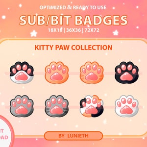 Emblemas de Sub Twitch Cute Kitty Paws | Emblemas de bits | Emblemas Twitch | Chita Branco Cinza Preto Laranja |