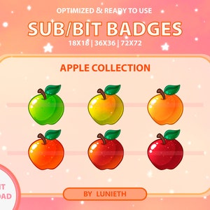 Apple Fruit Twitch Sub Badges | Bit Badges | Twitch Badges | Red Green Golden