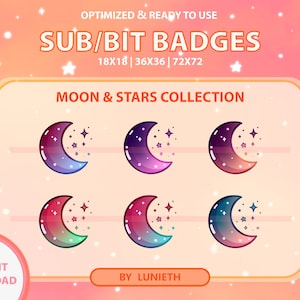 Dark Moon Stars Sub Badges | Bit Badges | Twitch Badges | Cute Sub Badges | Twitch Emotes | Kawaii | Witchy | Pastel