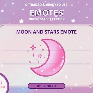 Pink Glossy Sparkle Moon and Stars Emote | Cute Twitch Emote Design | Twitch Discord Youtube | Channel Points