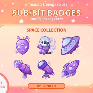 Purple Space Sub Badges | Bit Badges | Twitch Badges | Cute Sub Badges | Twitch Emotes | Kawaii | Witchy | Pastel