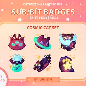Insignias sub de gato cósmico / Insignias de bits / Insignias de Twitch / Insignias celestiales