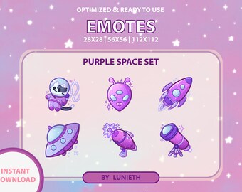 Paarse ruimte-emoteset | Schattig Twitch Emote-ontwerp | Twitch Discord-youtube | Kanaalpunten