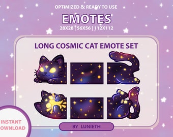 Cosmic Long Cat Emote Set | Cute Twitch Emote Design | Twitch Discord Youtube | Channel Points