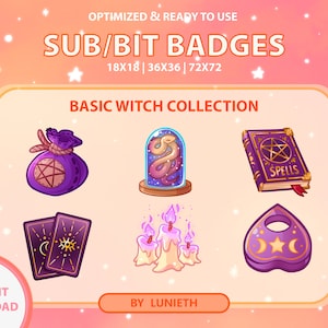 Witch Sub Badges | Bit Badges | Twitch Badges | Cute Sub Badges | Twitch Emotes | Kawaii | Witchy | Pastel