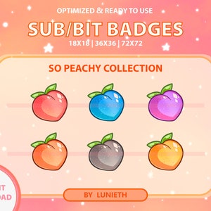 Peach Sub Badges | Bit Badges | Twitch Badges | Cute Sub Badges | Twitch Emotes | Kawaii | Streamer | Pastel