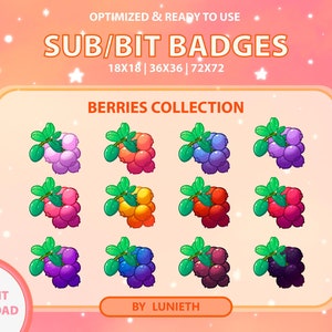 Berries Sub Badges | Bit Badges | Twitch Badges | Cute Sub Badges | Twitch Emotes | Kawaii | Witchy | Pastel
