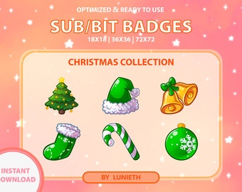 Insignias secundarias de Navidad / Insignias de bits / Insignias de Twitch / Insignias secundarias lindas / Gestos de Twitch / Kawaii / Pastel