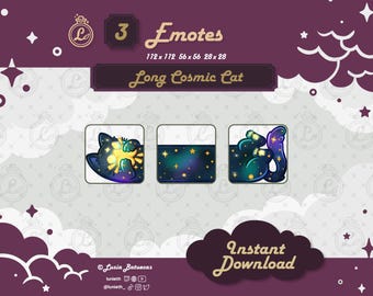 Long Cosmic Cat Emote Set: Twitch/Discord/YouTube (PNG Digital Download)