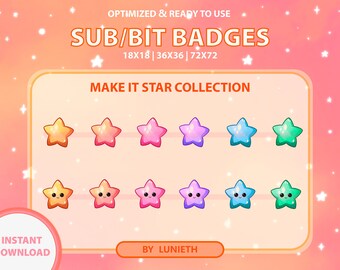 スター サブバッジ | ビット バッジ | Twitch バッジ | かわいいサブバッジ | Twitch エモート | かわいい | ストリーマー | パステル