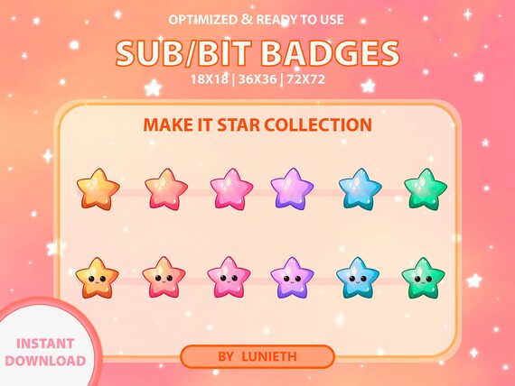 Star Sub Badges | Bit Badges | Twitch Badges | Cute Sub Badges | Twitch Emotes | Kawaii | Streamer | Pastel