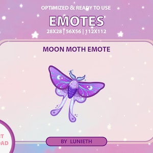 Moth Emotes Purple Luna Moth Emote | Cute Twitch Emote Design | Twitch Discord ...