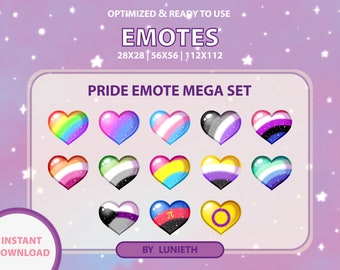 Pride Rainbow Heart Love Emote Set | Cute Twitch Emote Design | Twitch Discord Youtube | Channel Points