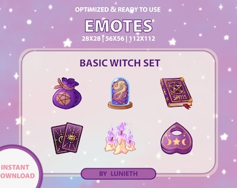 Witchy Emote Set | Cute Twitch Emote Design | Twitch Discord Youtube | Channel Points