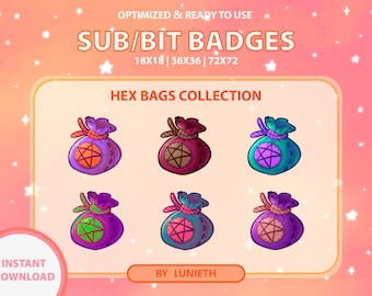 Hex Bag Sub Badges | Bit Badges | Twitch Badges | Cute Sub Badges | Twitch Emotes | Kawaii | Witchy | Pastel