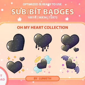 Valentine&#39;s Sub Badges | Bit Badges | Twitch Badges | Cute Sub Badges | Twitch Emotes | Black Badges