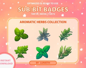 Aromatic Herbs Sub Badges | Bit Badges | Twitch Badges | Cute Sub Badges | Twitch Emotes | Kawaii | Witchy | Pastel