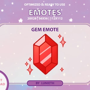 Può includere: Emote di gemma rossa con stelle scintillanti. Ottimizzato per l'uso in chat e sui social media. Disponibile nelle dimensioni 28x28, 56x56 e 112x112 pixel.
