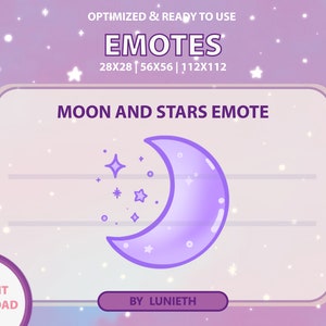 Purple Glossy Sparkle Moon and Stars Emote | Cute Twitch Emote Design | Twitch Discord Youtube | Channel Points