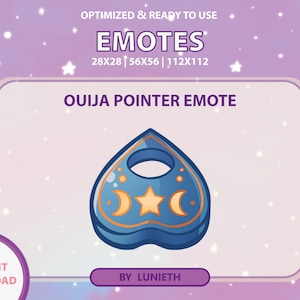 Może przedstawiać: Niebieski i złoty emoji wskaźnika planszy Ouija z wzorem półksiężyca i gwiazdy. Emoji jest dostępny w trzech rozmiarach: 28x28, 56x56 i 112x112 pikseli.