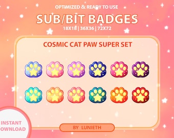 Cosmic Cat Paw Twitch Badges: Celestial Bit Badges Set (Digital Download)