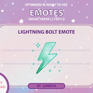 Green Lightning Bolt Twitch Emote | Cute Twitch Emote Design | Twitch Discord Youtube | Channel Points
