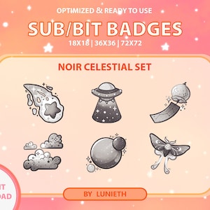 Noir Celestial Sub Badges | Bit Badges | Twitch Badges | Cute Sub Badges | Twitch Emotes | Kawaii | Witchy | Pastel