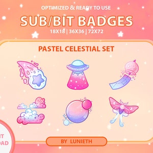 Pastel Celestial Sub Badges | Bit Badges | Twitch Badges | Cute Sub Badges | Twitch Emotes | Kawaii | Witchy | Pastel