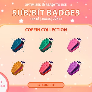 Coffin Sub Badges | Bit Badges | Twitch Badges | Cute Sub Badges | Twitch Emotes | Kawaii | Witchy | Pastel