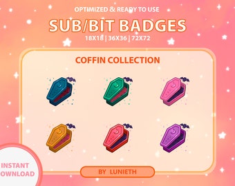 Coffin Sub Badges | Bit Badges | Twitch Badges | Cute Sub Badges | Twitch Emotes | Kawaii | Witchy | Pastel