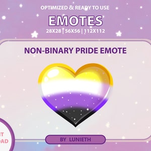Non-Binary Pride Flag Glossy Heart Love Emote  | Cute Twitch Emote Design | Twitch Discord Youtube | Channel Points