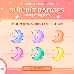 Moon Stars Sub Badges | Bit Badges | Twitch Badges | Cute Sub Badges | Twitch Emotes | Kawaii | Witchy | Pastel