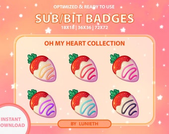 Strawberry Sub Badges | Bit Badges | Twitch Badges | Cute Sub Badges | Twitch Emotes | Kawaii | Witchy | Pastel