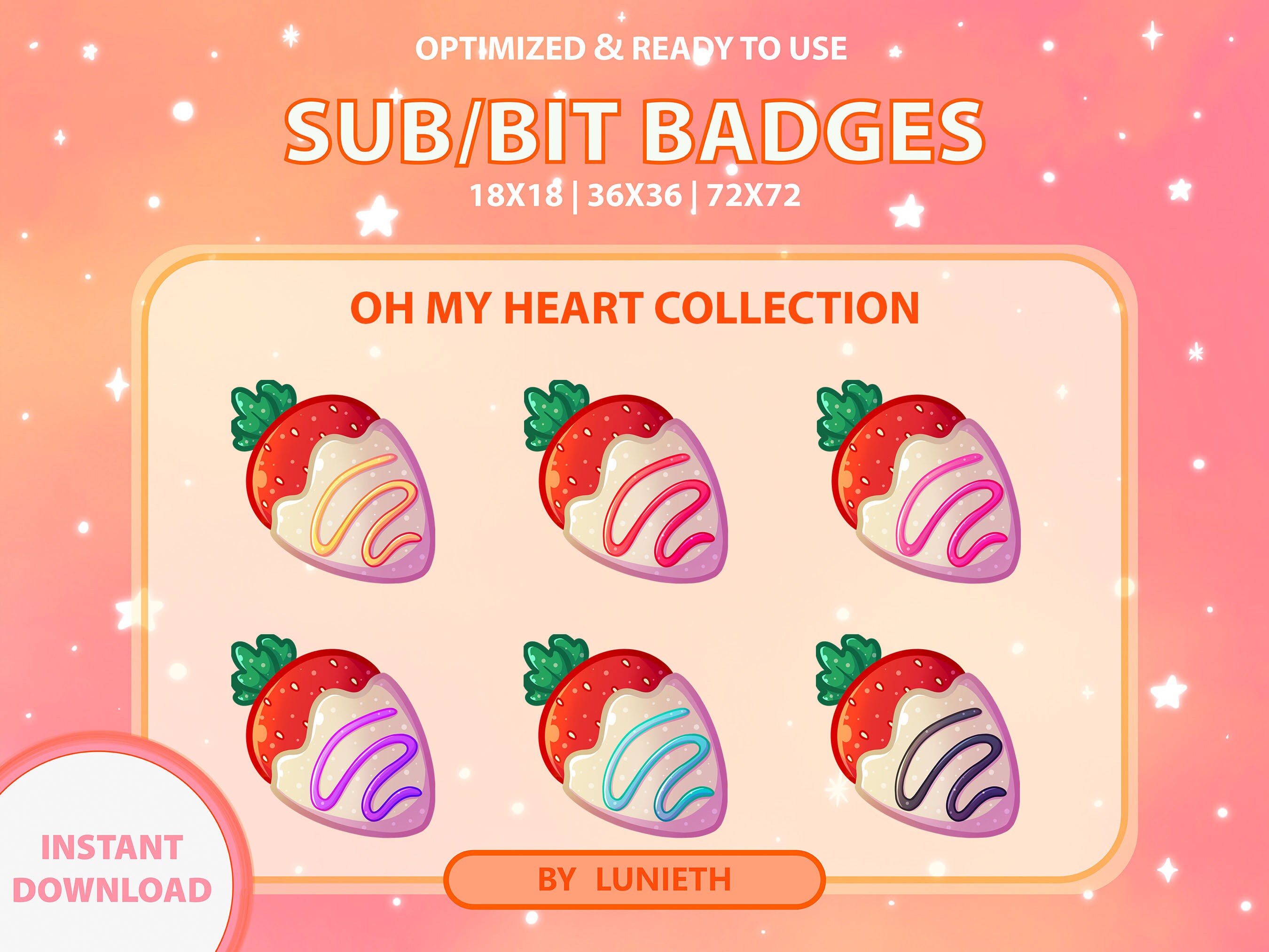 Strawberry Twitch Badges Twitch Sub Badges (Instant Download) 