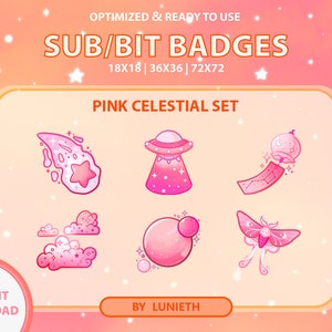 Pink Celestial Sub Badges | Bit Badges | Twitch Badges | Cute Sub Badges | Twitch Emotes | Kawaii | Witchy | Pastel
