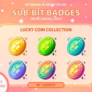 Coin Sub Badges | Bit Badges | Twitch Badges | Cute Sub Badges | Twitch Emotes | Kawaii | Saint Patrick | Pastel