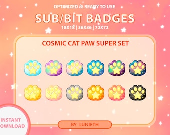 Cosmic Cat Paw Sub Badges Set: Celestial Twitch Badges (Digital Download)