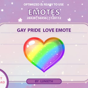 Emote d'amore cuore lucido arcobaleno Gay Pride / Design emote Twitch carino / Discord Twitch Youtube / Punti canale