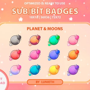 Planet Sub Badges | Bit Badges | Twitch Badges | Cute Sub Badges | Twitch Emotes | Kawaii | Witchy | Pastel